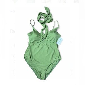 Meet curve Green Cut Out Wrap One Piece Swimsuit. Size XL NWT